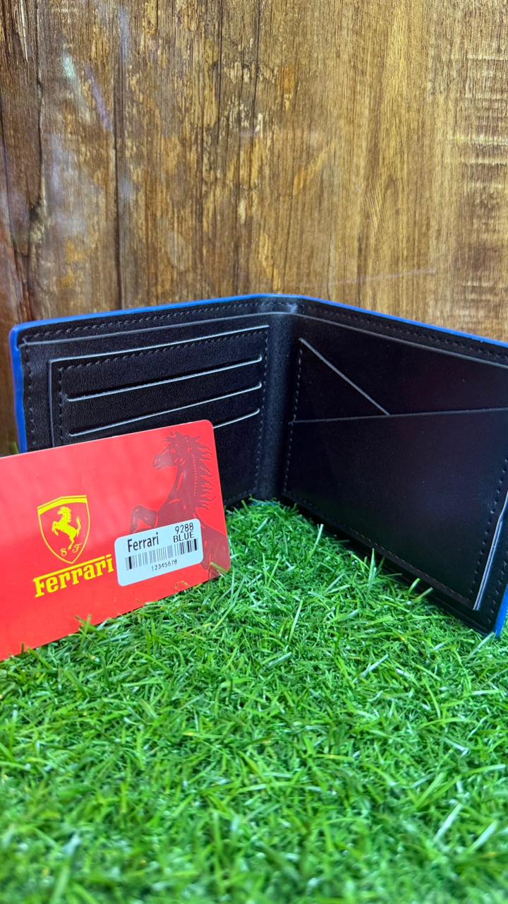 Ferrari Blue & Black Leather Wallet for Men – Bi-Fold Card Holder