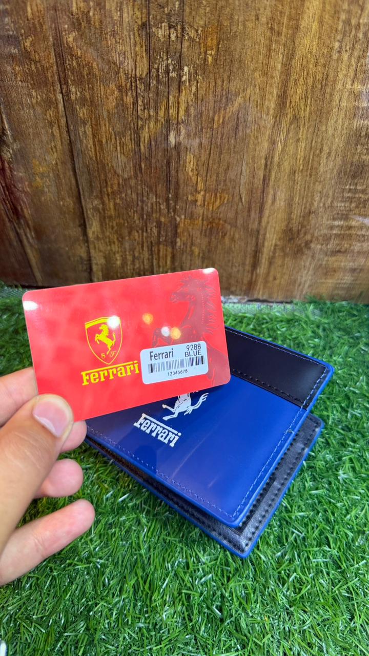Ferrari Blue & Black Leather Wallet for Men – Bi-Fold Card Holder